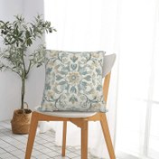 Resim 1 adet Büyüleyici Kadife Yastık Kılıfı 45.72x45.72cm - Krem ve Mavi Çiçek Deseni, Ev, Ofis, Yatak Odası ve Oturma Odası için Yumuşak Dekoratif Döşeme Kılıfı, Makinede Yıkanabilir Fermuarlı Polyester 