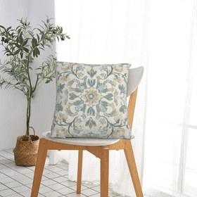 Resim 1 adet Büyüleyici Kadife Yastık Kılıfı 45.72x45.72cm - Krem ve Mavi Çiçek Deseni, Ev, Ofis, Yatak Odası ve Oturma Odası için Yumuşak Dekoratif Döşeme Kılıfı, Makinede Yıkanabilir Fermuarlı Polyester 