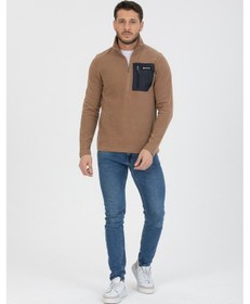 Resim Hitch Yarım Fermuarlı Yan Cepli Selanik Hırka Beige Çok Renkli 