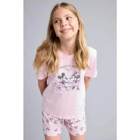 Resim DeFacto Disney Mickey & Minnie Lisanslı Regular Fit Elastik Bel 2'li Açık Pembe Pijama Takımı Kız Çocuk H8101A826HS 