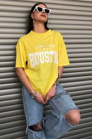 Resim FAVORİST Houston 1991 Baskılı Oversize ( Geniş Kalıp ) Bisiklet Yaka Pamuk Spor Tshirt 