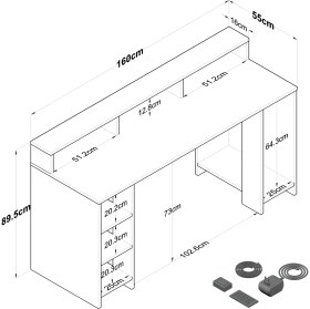 Resim Rani HA122 LED Işıklı Kumandalı Rgb Raflı Oyuncu Bilgisayar Masası Çalışma Masası Sepet Ceviz - Antrasit 