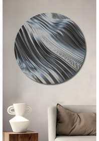 Resim Metalik Dalgalar Modern Sanat Ahşap Dekoratif Tablo Yuvarlak Duvar Tablosu--- 30 X 30 