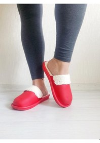 Resim İçi Kürklü Düğmeli Kışlık Ev Terliği 001 