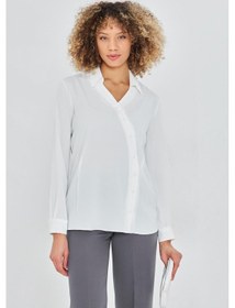 Resim Asimetrik Pile Detay Gömlek Ekru Ekru 