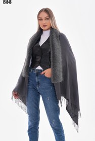 Resim 11293 Gri Kürklü Püsküllü Panço YL 