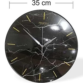 Resim M3 Decorium Büyük 35 cm Gerçek Bombe Camlı Siyah Damarlı Mermer Desenli Altın Renk Kadran Sessiz Duvar Saati 