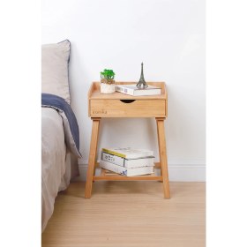 Resim Ironika Bambu Komodin Minimalist Tasarım ve Fonksiyonel Kullanım Çekmeceli Sehpa 