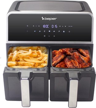 BEPER Çift Sepetli Hava Fritözü 9 Litre, 2 Sepet, 7 Önceden Ayarlanmış Program P101FRI090