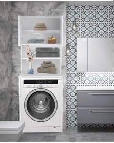 Resim Bicabin Makina Üstü Dolap, Banyo Dolabı, Çamaşır/Havlu Dolabı Beyaz 