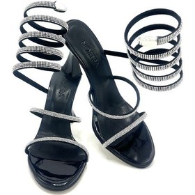 Resim Siyah Best Kadın Bilek Saran Taşlı Topuklu Ayakkabı Siyah 