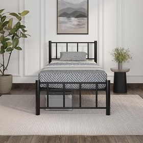 Resim ARGİMO Zambak Tek Kişilik Ferforje Tarz Siyah Metal Karyola (90 x 190 cm) 