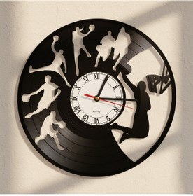 Resim Basketbol Temalı Geri Dönüşüm El Emeği Plak Duvar Saati Siyah 