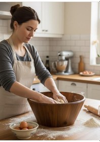 Resim Akasya Ağacı Salata Kasesi Meyve Sebze Kasesi Salata Karıştırma Kasesi 30 Cm Kahverengi 