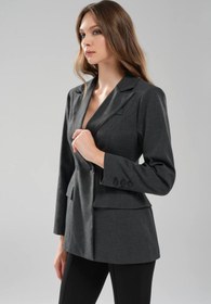 Resim tw3 Kadın Belden Oturtmalı Formlu Kruvaze Kapamalı Tasarım Blazer Ceket 