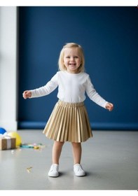 Resim Kız Bebek Pileli Deri Etek-16519 Altın 