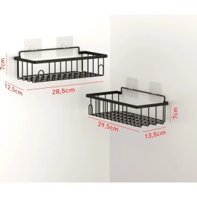 Resim Tekno-tel Yapışkanlı Kancalı Banyo Rafı Mat Siyah Modern Tasarım 2 Adet 