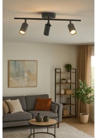 Resim Koal Avize Spoti 3'lü Antrasit Renk Gün Işığı Modern Tasarım Salon - Mutfak - Banyo Spot Ledli Sıralı Avize Antrasit 