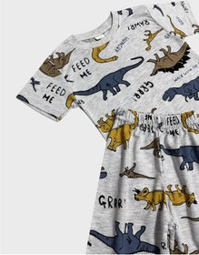 Resim Aliş Kids Erkek Çocuk Pamuklu Gri Dinozor Desenli Kısa Kollu Şortlu Yazlık Pijama Takımı 