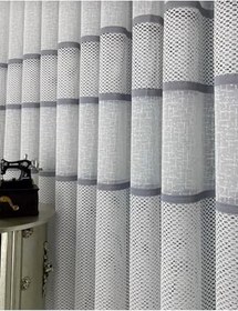 Resim Gri Şeritli Aplik Örme Sık Pileli 1X3 Tül Perde, 220 x 240 