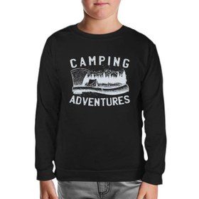 Resim Camping Adventure Axe and Tent Siyah Çocuk Sweatshirt 