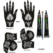 Resim Airbrush Tattoo Lotus Model El + Ayak Kına Kalıpları + Tüp Kına 2'li + Fırça 