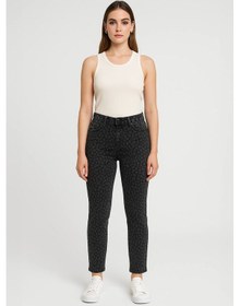Resim Kadın Slim Fit Normal Bel Desenli Likralı Gri Jean Pantolon Gri 