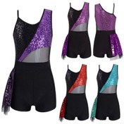 Resim Nane Yeşili Çocuk Kız Payetler Parlak Kolsuz Bale Dans Leotard Modern Caz Latin Sahne Performansı Unitard Mint Yeşili 
