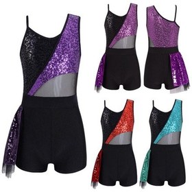 Resim Nane Yeşili Çocuk Kız Payetler Parlak Kolsuz Bale Dans Leotard Modern Caz Latin Sahne Performansı Unitard Mint Yeşili 