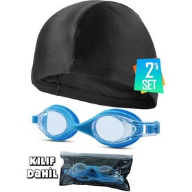 Resim 2li Set Boneli Yetişkin Yüzücü Gözlüğü Kılıflı Su Geçirmez Yüzme Havuz Deniz Gözlük Mavi 1015 Mavi 