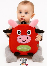 Resim KidHug Kırmızı Nakışlı Keçeli İnek Desenli Yumuşak Peluş Anaokulu - Kreş Çantası 0-8 Yaş Çocuk Okul Öncesi 