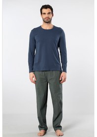 Resim Cacharel Erkek Poplin O Yaka Uzun Kollu Pijama Takım 2239/yeşil 3 Lacivert 