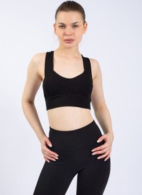 Resim The Step Sports Kadın Siyah Fitilli Destekli Sporcu Sütyeni 