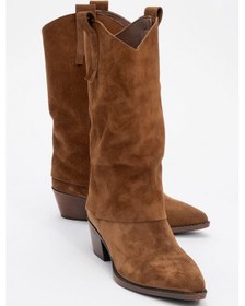 Resim Luvi Shoes Sojo Taba Süet Hakiki Deri Kalın Topuklu Kısa Çizme TABA SÜET 