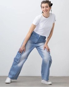 Resim Kız Çocuk Beli Lastikli Gabardin Pantolon-15534 Mavi 