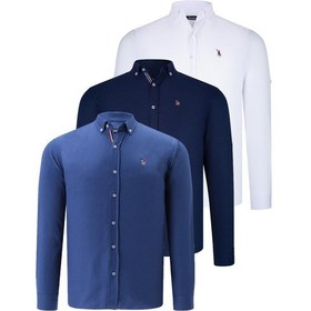 Resim Üçlü Set G674 Dewberry Erkek Gömlek-lacivert-beyaz-indigo Lacivert-beyaz-indigo 
