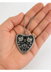 Resim Gotik Tarot Kedi Figürlü Siyah Gümüş Renk Zincir Unisex Kolye Çok renkli 