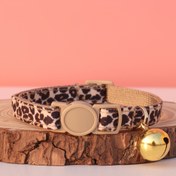 Resim 1 adet Şık Leopar Desenli Kedi Kolye Altın Zil ve Kurdele ile, Küçük Köpekler ve Kediler için Ayarlanabilir Güvenlik Kolyesi, Dayanıklı Polyester Malzeme, Köpekler için Pet Aksesuarları 