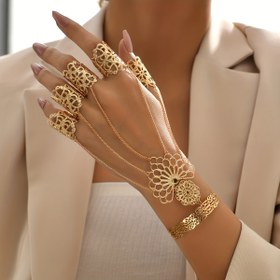 Resim Boho-Şık Vintage Altın Oymalı Çiçekli Parmak Bilekliği - Demir, Partiler & Festivaller İçin Mükemmel 