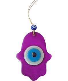 Resim Nazar Boncuklu Şeffaf Mor Fatma Ana Bereket Eli Cam Duvar Süsü 