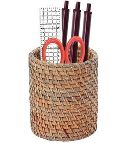 Resim Ganzhoushop Rattan Kalemlik, Yuvarlak Kalemlik, El Yapımı Rattan Kalemlik, Kırtasiye Malzemeleri Düzenleyici Makyaj İçin 