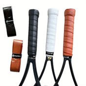 Resim Yeni Stil Delikli Spor Tenis Raketi Tutma Kavrama Kalın Kahverengi-Kırmızı Suni Deri, Dayanıklı ve Kaymaz Tutma Kavrama ile Özelliktedir. 