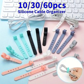 Resim 60/30/10 ADET Silikon Kablo Düzenleyici Seyahat Yeniden Kullanılabilir USB Tel Kablo Bağları Kablo Sarıcı Tel Düzenleyici Kablo Kordon Depolama Tutucu Çanta 