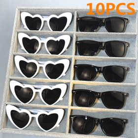 Resim 10 adet ZXRCYYL Kalp Şekilli Moda Gözlük - Şık Siyah ve Beyaz PC Çerçeve, Partiler, Düğünler, Cadılar Bayramı ve Noel Fotoğrafı için Mükemmel 