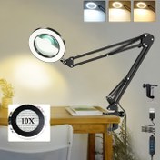 Resim 10X LED Büyüteç 3 Renk Modu, Ayarlanabilir Kol, USB Güçlü LED Işık Okuma ve Çalışma Alanı için, Gerçek Cam Lens, Ergonomik Tasarım, Ev Ofisi ve Çalışma için İdeal, Çalışma Aydınlatması, Modern Masa Lambası, Yüksek Kaliteli Lens 