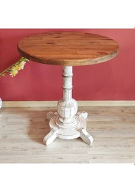 Resim Masifart Lugano Fiskos Sehpa Tornalı Ayak Yan Sehpa Beyaz Eskitme 