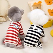 Resim 2024 Küçük Köpekler & Yavru Köpekler için Çizgili Pijamalar - Pati Baskılı Yumuşak Kolsuz Tulum, Chihuahua Yorkie için Rahat Kış/Yaz Giyimi, Kırmızı & Beyaz veya Siyah & Beyaz, Yavru Köpek Pijamaları 