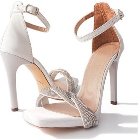 Resim Gümüş Renk Saten Yüksek Topuk Taş Bant Detaylı Kadın Abiye Ayakkabı 001 