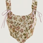 Resim Kadınlar için Vintage Çiçek Desenli Spagetti Askılı Kamisol Üstü - Ayarlanabilir Ön Bağcıklı, Hafif Nefes Alabilen Kumaş, Makinede Yıkanabilir Yazlık Bluz Günlük ve Resmi Kıyafetler İçin, Yaz Gardıropun Vazgeçilmezi | Fiyonklu Kamisol | Zarif Yapım 
