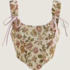 Resim Kadınlar için Vintage Çiçek Desenli Spagetti Askılı Kamisol Üstü - Ayarlanabilir Ön Bağcıklı, Hafif Nefes Alabilen Kumaş, Makinede Yıkanabilir Yazlık Bluz Günlük ve Resmi Kıyafetler İçin, Yaz Gardıropun Vazgeçilmezi | Fiyonklu Kamisol | Zarif Yapım 